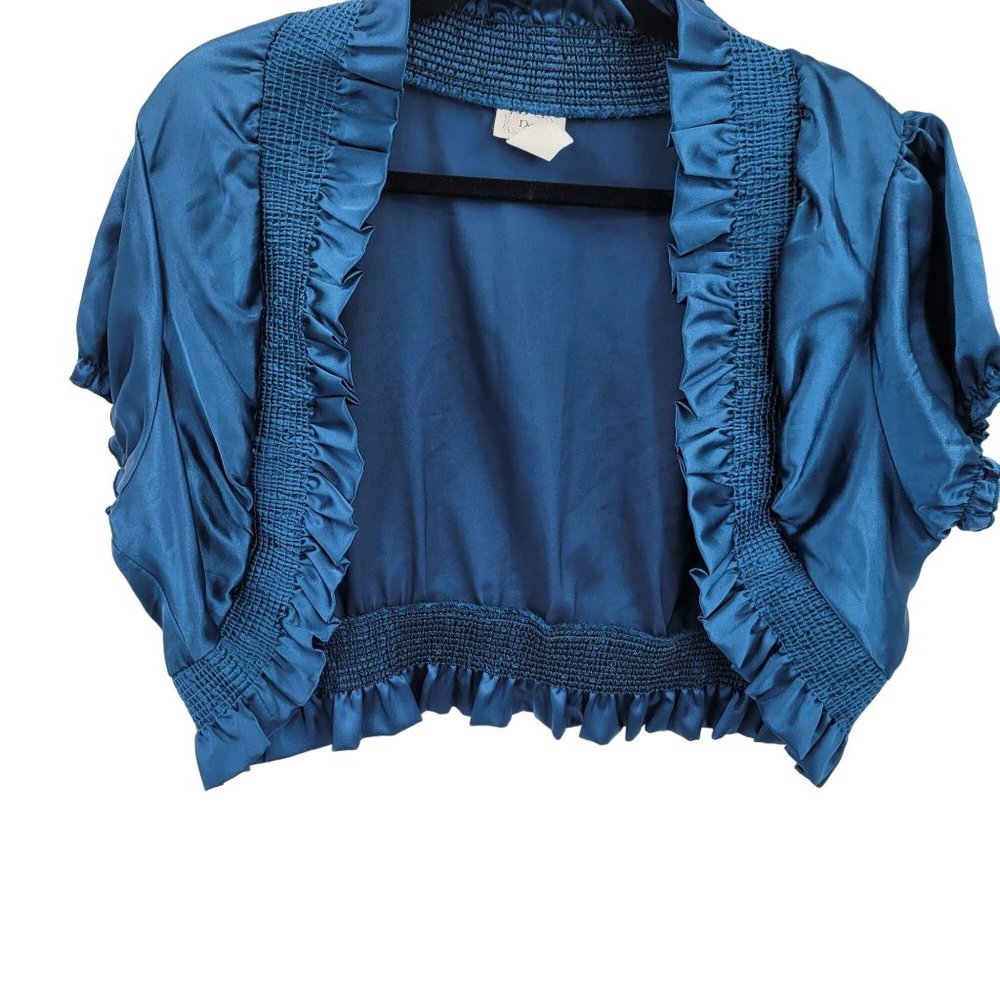 Vintage 80's Bolero Jacket Formal Satin Open Ruffle P… Gem